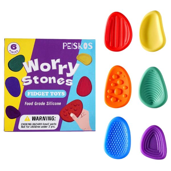 Children Silicone Sensory Worry Stones For Emotional Soothing - 6 Piece