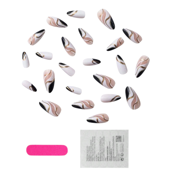 24-Piece Golden Elegance Press-On Nails Set - Multicolor