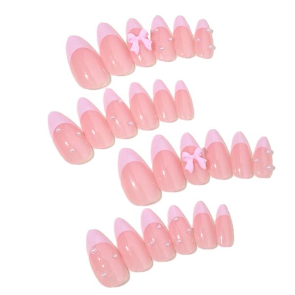 Pink with Pearl Bow Wearable Nails Stickers Detachable Nail Tips