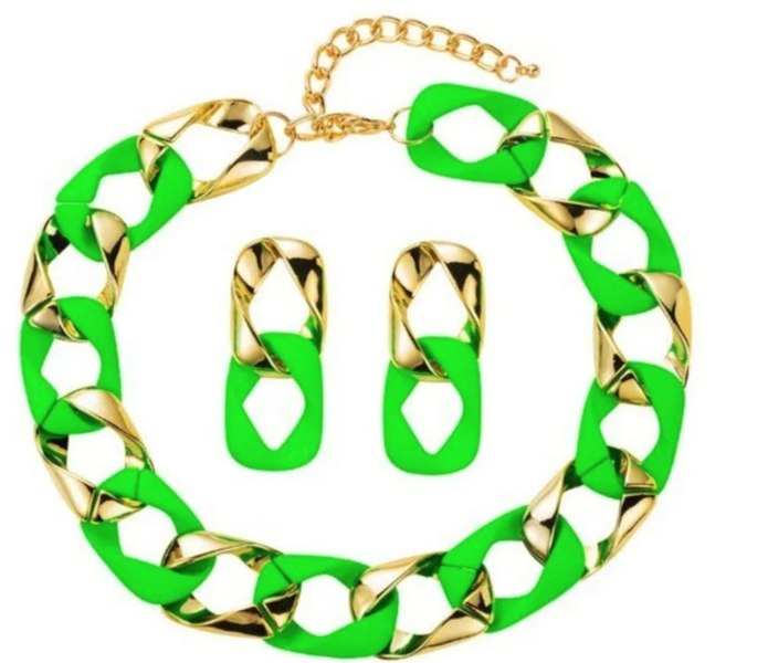 Green Patchwork Earring and Necklace Set