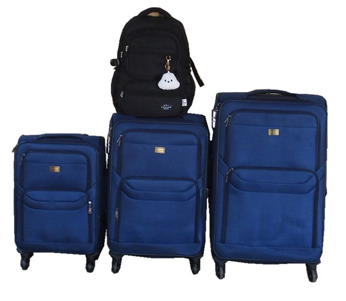 3-Piece Navy Fabric Spinner Luggage Set with Black Tote Bag