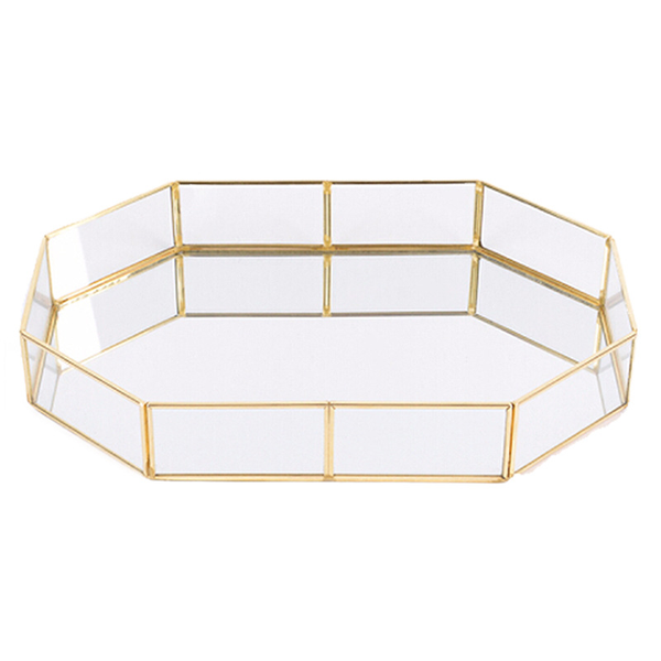 Volamor - Gold Glass Mirror Tray Decor Vanity Piece - Octagon Large Size