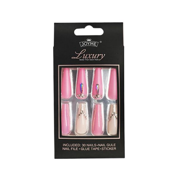 Press On Nails Teardrop Rhinestone Design Pink