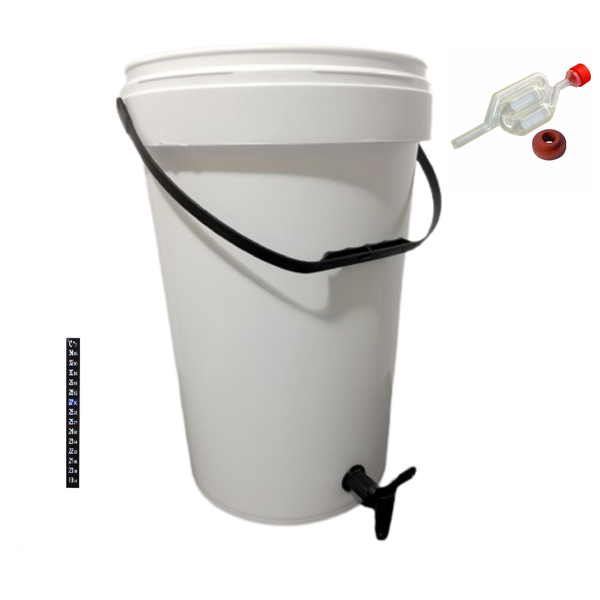 25L Fermentation Bucket with Tap, Bubbler and Stick on Thermometer