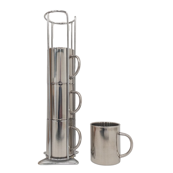 LK's Four Cups In Stand Set - Stainless Steel