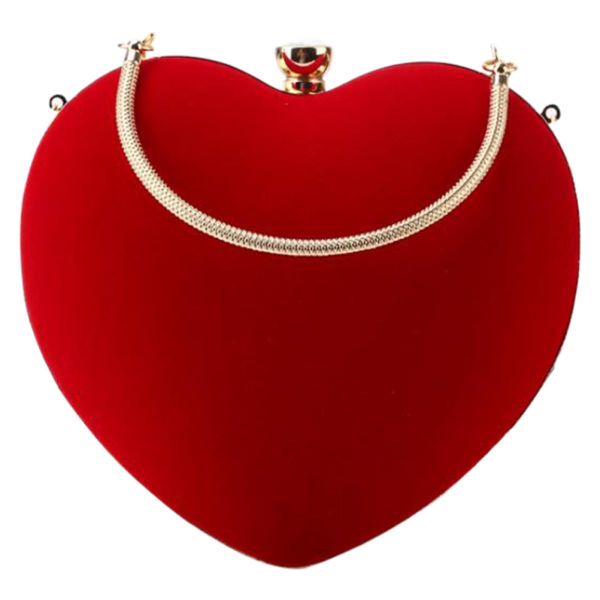 Heart Shaped Velvet Evening Clutch Bag - Red Handheld Party Purse