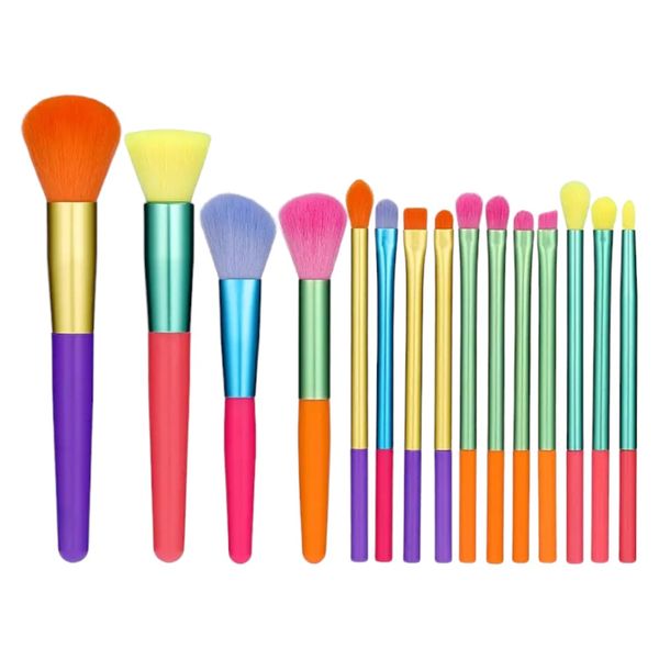 15Piece Funky and Bright Makeup Brush Set