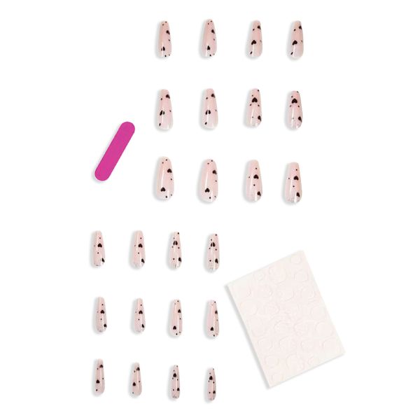 24 Piece Long Coffin Stick On Nail Set - Pink