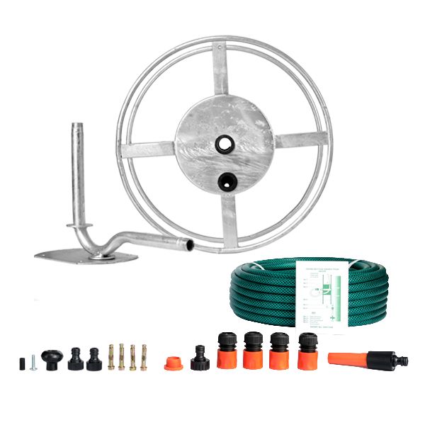 Hose Reel Steel Wall Mount 30M Galvanised Including Hosepipe