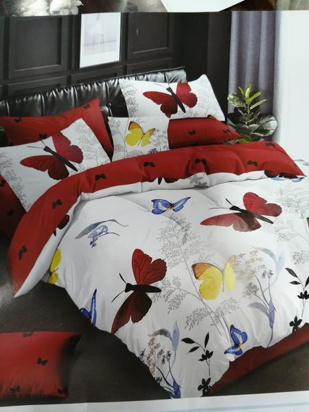 5 Piece Quilt Set Red Butterfly Bedspread Set image