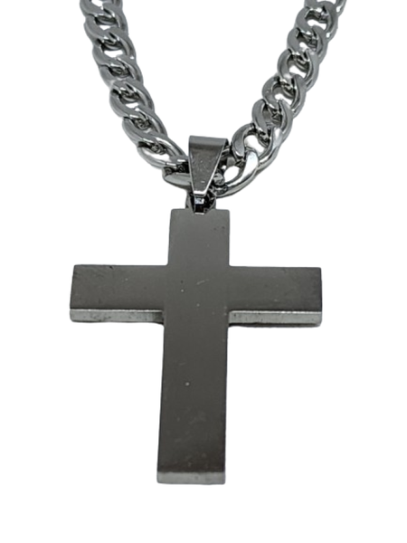 Stainless Steel Plain Cross With Heavy Curb Link Chain