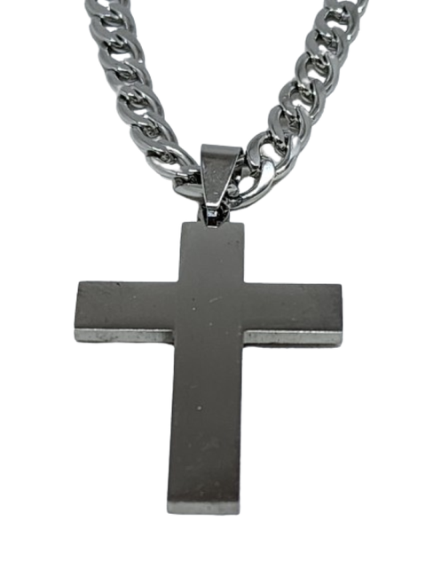 Stainless Steel Plain Cross With Heavy Curb Link Chain | Shop Today ...