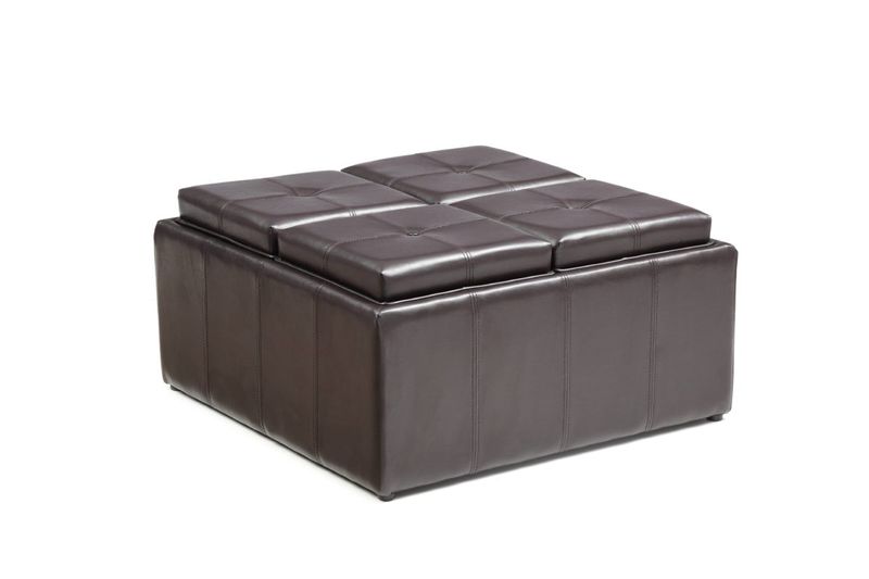 Hazlo Faux Leather Coffee Table Storage Ottoman with Flip Over Tray - Brown