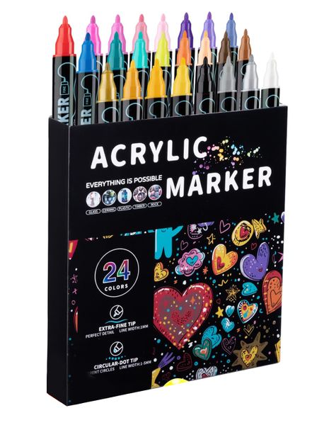 24 Colors Tip Acrylic Paint Markers Pen,Double Tip Premium Markers for Wood