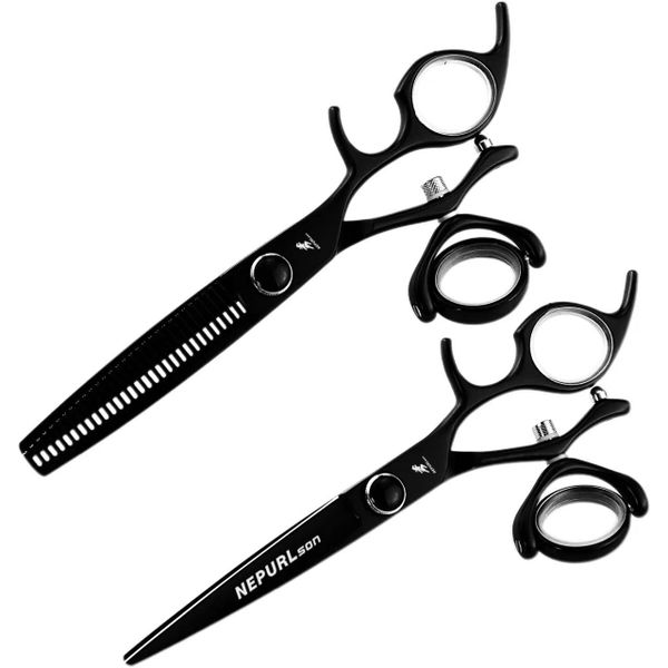 5.5Inch Stylish Black Rotating Handle Hair Styling Scissors Set