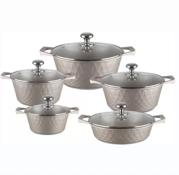 Champagne Aluminum Non-Stick 10 Piece Cookware Set