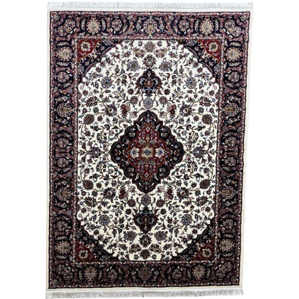 Iranian Red Kashan Medallion Design Cream Rug - Mahgol