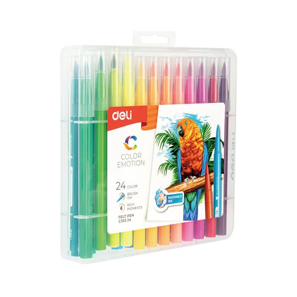 Deli Felt Fibre Pen 24 Colours,Brush Tip