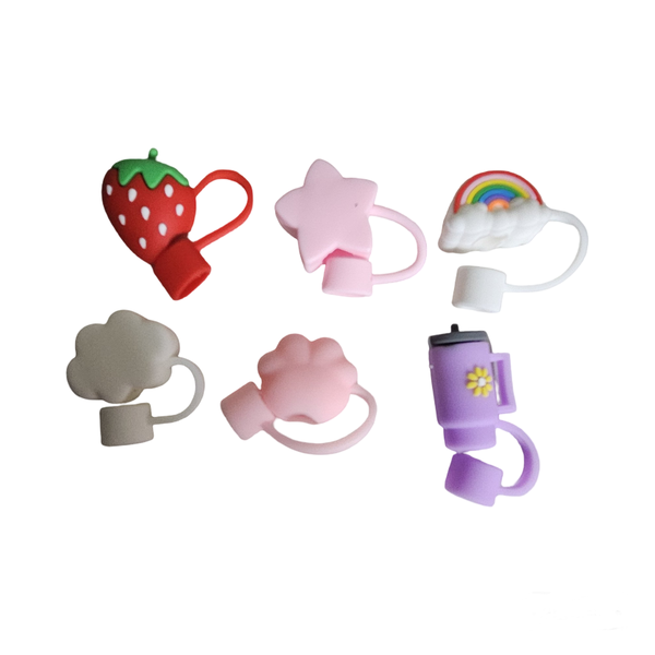 6 Piece Mixed Straw Cap Covers -Style 01