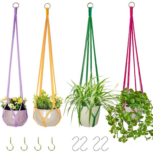 Colorful Cotton Rope Macrame Plant Hangers for Small Plant Pot