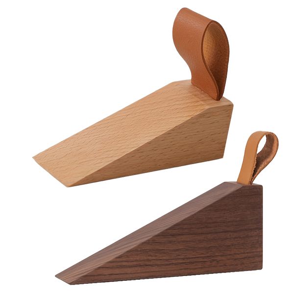 Solid Wood Non-Slip Door Stop Wedges With Rope Handle - 2 Pieces