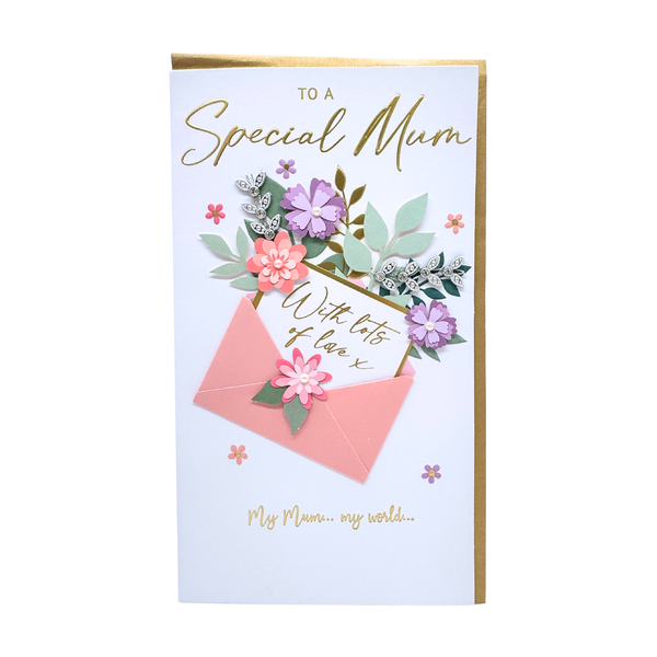 Birthday card - Special Mum - Flowers in envelope