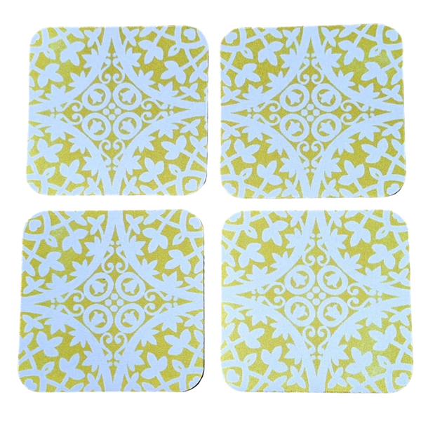 Coasters with Rubber Backing - Stunning Yellow Diamond Mandala