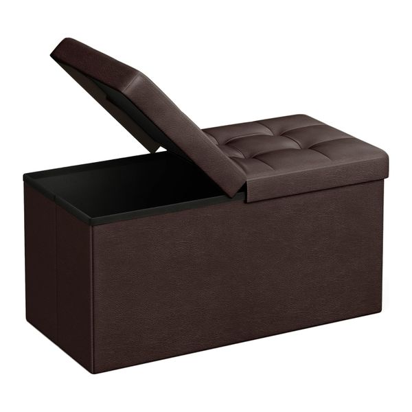 Foldable Storage Ottoman Bench with Padded Seat - 80L Capacity
