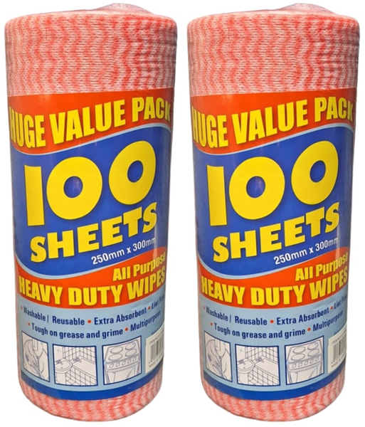 All-Purpose Heavy Duty Wipes - Cleaning Cloth - Red - 2 Pack (100's)