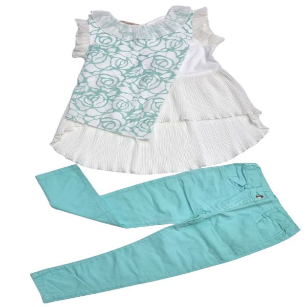 Little People Shop: Girls Green and White Blouse and Jean Set