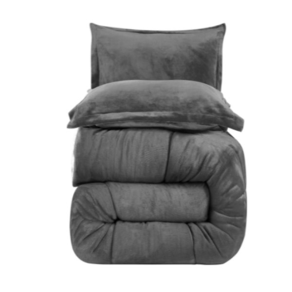 Grey Winter Fleece Sherpa Comforter Set - Queen