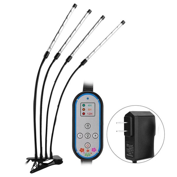 48W LED Plant Grow Light 4 Head Clip-on Lamp with Timer and Dimmer US Plug
