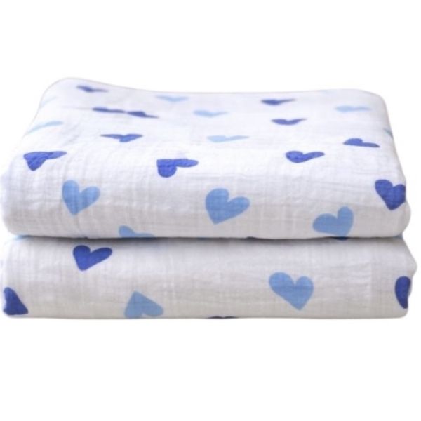 Blue Hearts Baby/Toddler Muslin Throw L