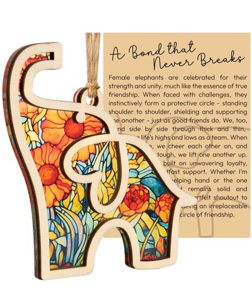 Wooden Friendship Elephant Ornament with Story Card for Women, Best Friends