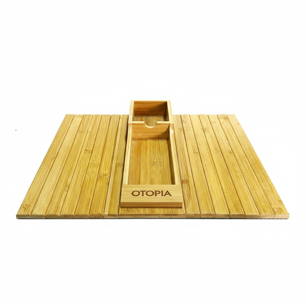 Bamboo Sofa Armrest Tray with Cup Holder