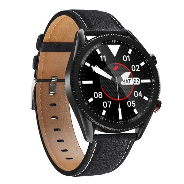 Business Style Smart watch - Black / Tan leather band