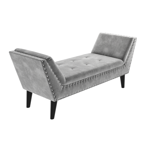 Cushioned End-of-Bed Bench Grey Velvet
