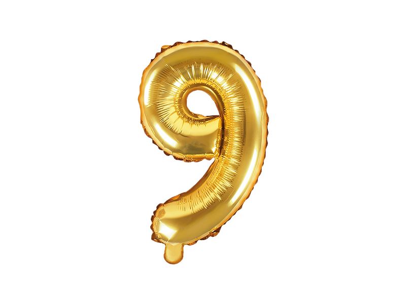 Foil Balloon Number "9", 35cm, gold