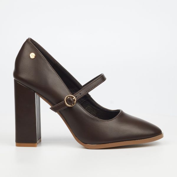 Miss Black Shania 4 Women Faux Leather Block Heel Courts - Chocolate