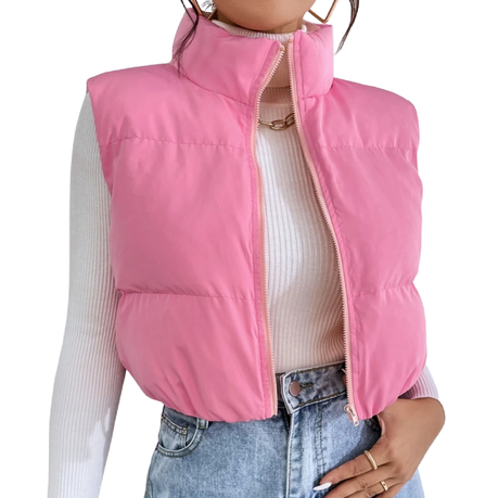 Women s Cropped Glam Short Sleeve Puffer Vest Jacket Coat