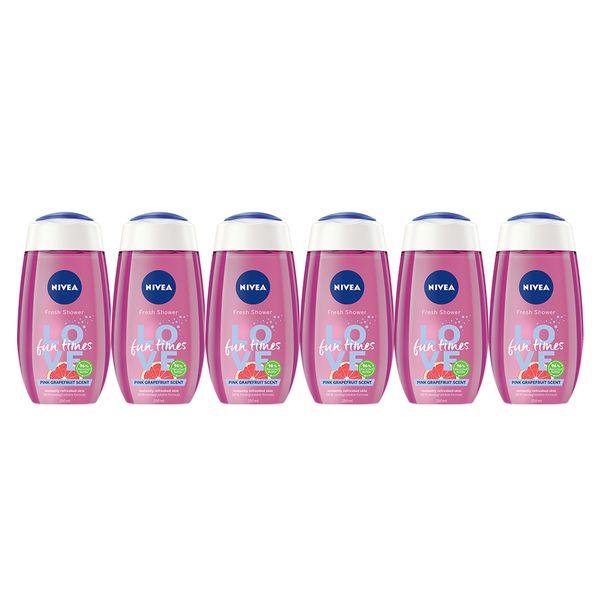 NIVEA Love Fun Times Shower Gel Wash with Pink Grapefruit Scent, 6x250ml