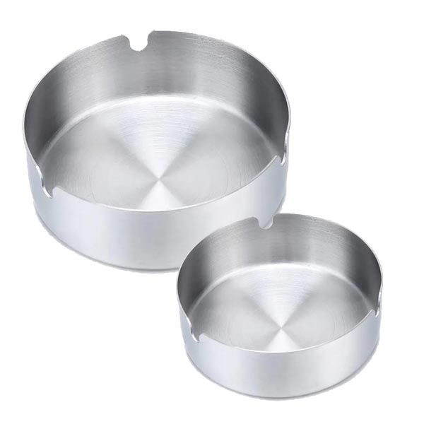 Set of 2 - Unbreakable Circular Stainless Steel Ashtrays