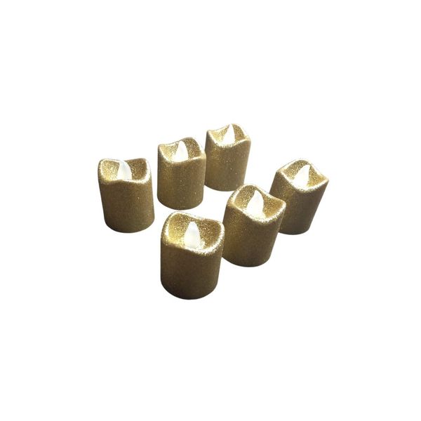 Glitter Gold LED Flameless Tea Light Candle Set - 6 Pack