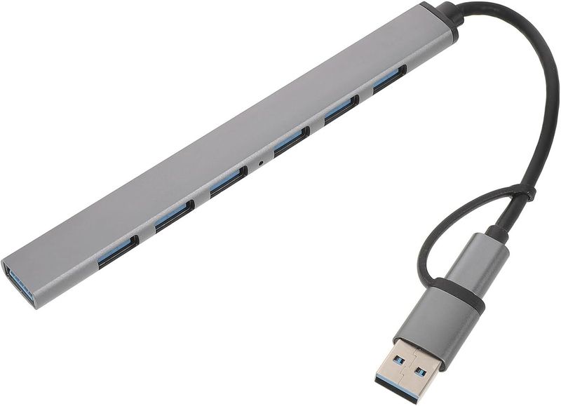 High-Speed 7-Port USB Hub Compact Aluminum Alloy Dock for Laptop, PC, Home