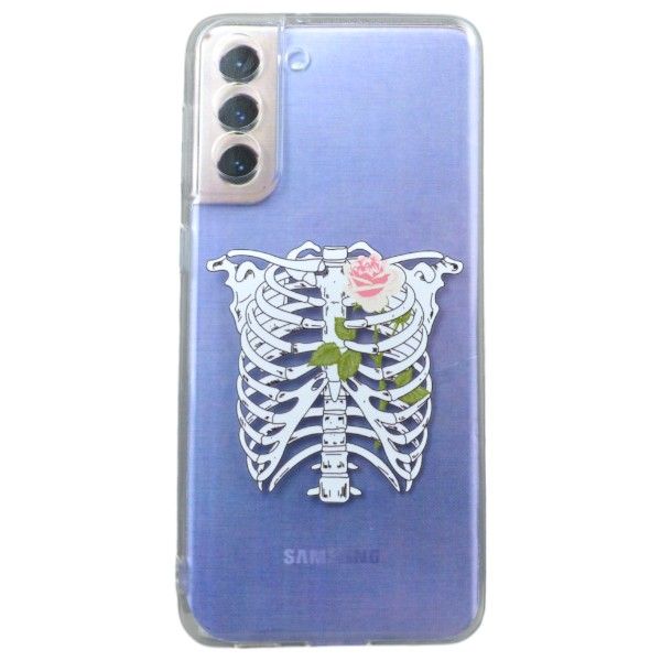Ribcage And Rose Print Phone Case compatible with Samsung S21 Plus - Transparent
