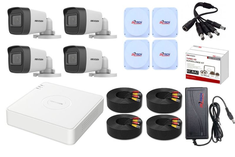 Hikvision 4 Channel CCTV Kit with 4 Cameras and ZATECH Cable Bundle