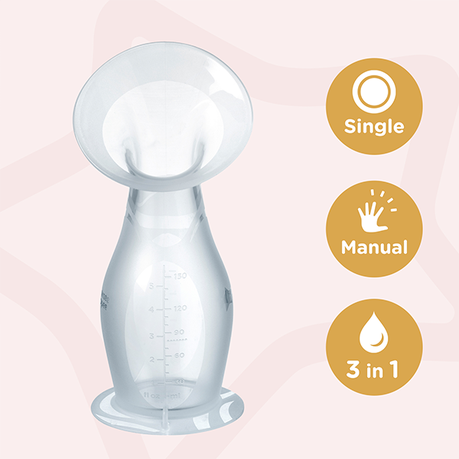 Tommee Tippee Silicone Manual Breast Pump and Let Down Catcher to Express,  Relieve or Catch Excess Milk, Includes Sterilising Lid, 100ml, Clear