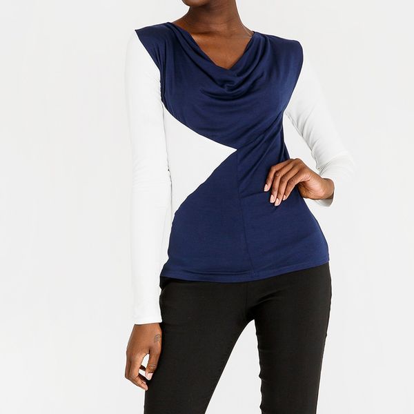 Women's edit Cowl Neck Colour Block Top Navy