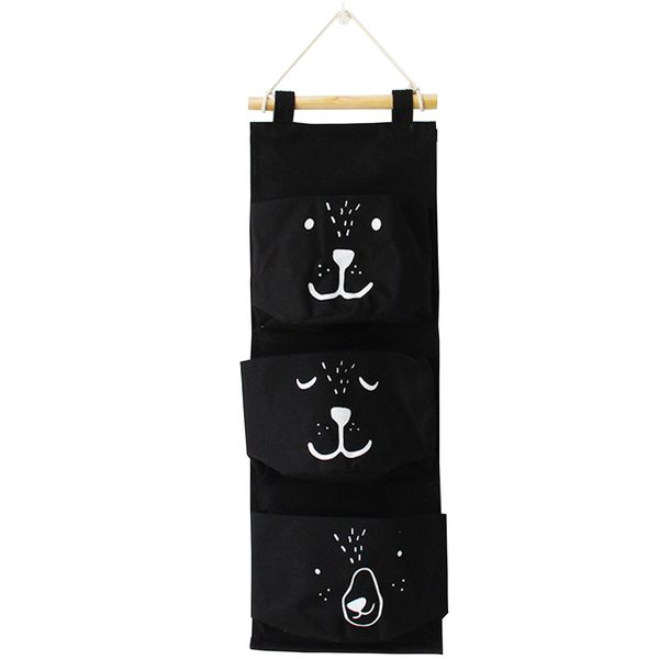 3 Pocket Black Hanging Storage Bag With Puppy Fa image