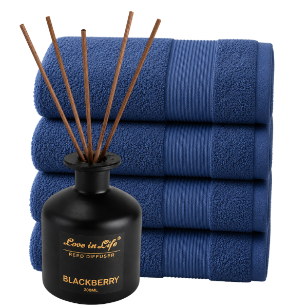 Amari Guest Towel Navy 4 Piece 30x50 &amp; Gardenia Diffuser 200ml Set